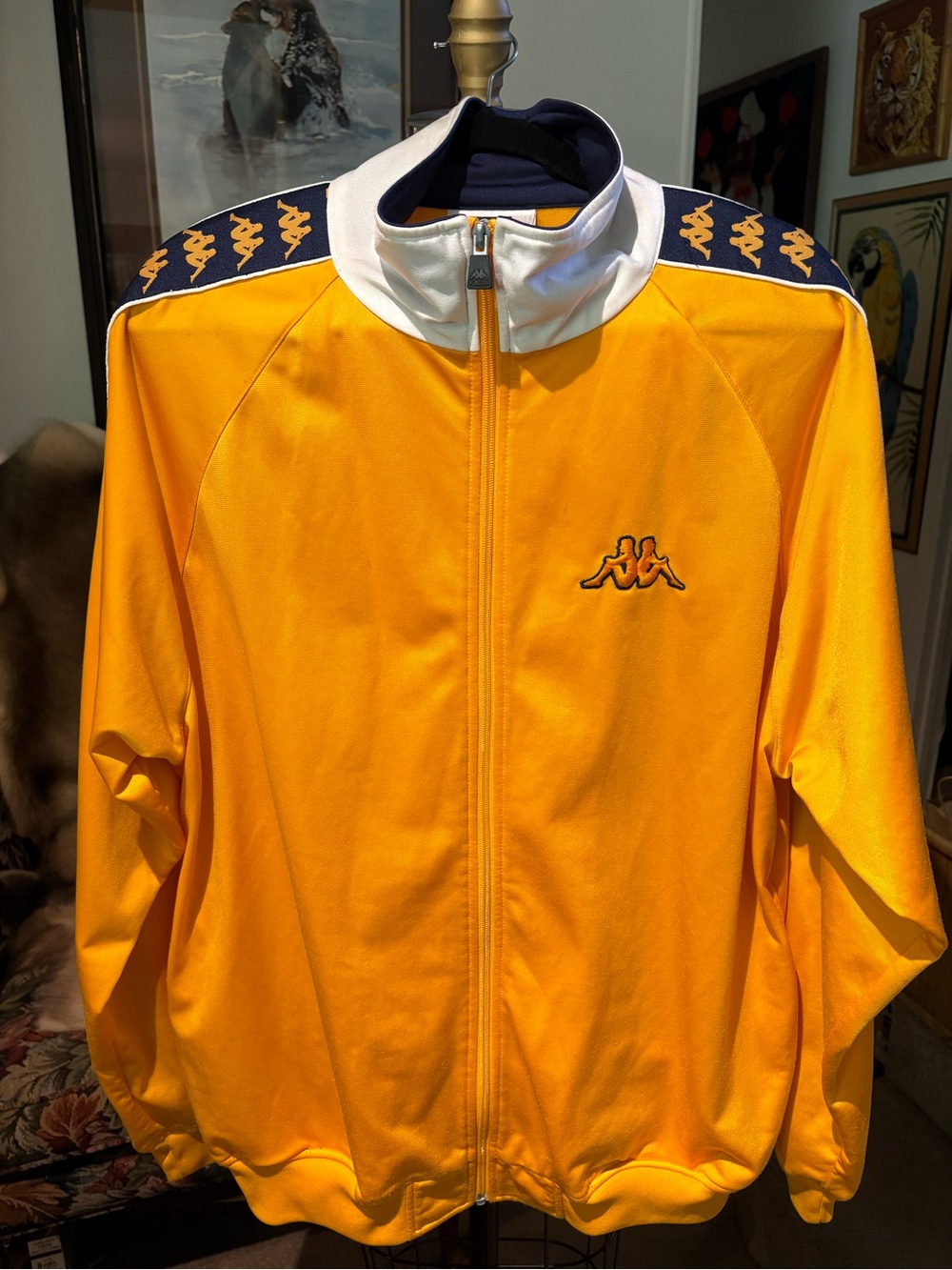 Vintage Kappa Track Suit Set Yellow Navy Logo Tape Jacket Pants Y2K XL L